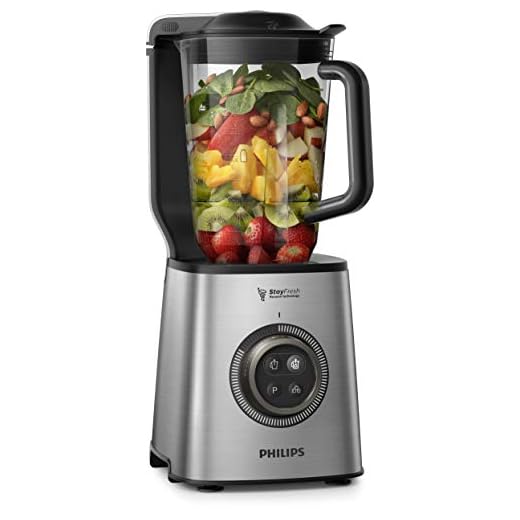 Philips Avance HR3752/00 - Batidora Americana de Vaso, 1400w, Jarra 1.8 L Cristal, Bate al Vacio, Acero Inox
