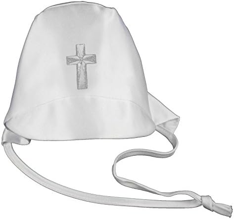 Baby Toddler Soft Hat for Baptism Christening Embroidered Cross in Gold, Silver Sold by Piece (White/Silver Cross, Size S: 0-24 Months)