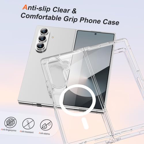 Image of ORETECH Magnetic for Samsung Galaxy Z Fold 7 Case, Transparent Back Non-Slip Hard PC Shockproof Bumper Protective Phone Case Cover for Samsung Z Fold 7 - Clear