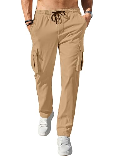 Image of Comdecevis Men's Casual Cargo Pants Workout Joggers Stretch Sweatpants Hiking Drawstring Tactical Pants with Multi Pockets