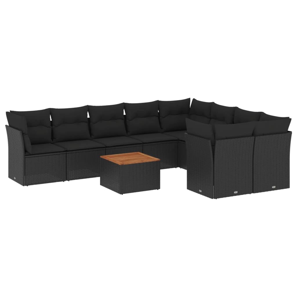 Set Divani da Giardino 10pz con Cuscini in Polyrattan Nero,Salotto da Giardino in Rattan Nero con Contenitore e Cuscini Lavabili Versatile e Comfort per Esterni Set da Giardino, Set di Mobili