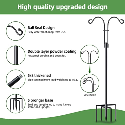 image for PUREKEA 76 inch Double Shepherds Hook, Adjustable Bird Feeder Pole wit
