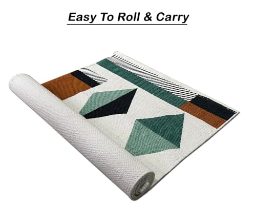 Image of SAGON 2x5 Ft Printed Runner Carpet - Cotton Bedside Rug for Bedroom & Living Room (Multi Abstrack)