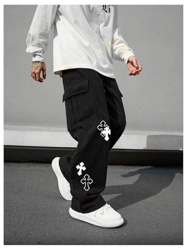 Men's Cross Graphic Baggy Cargo Pants Drawstring Waist Wide Leg Sweatpants Streetwear4