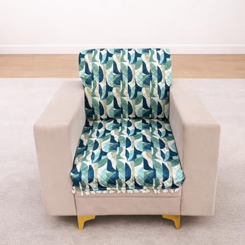 Image of Homerz Premium Printed Quilted Velvet Sofa Slip Cover Protector with Tassels, Sofa Mat, Exact Size, Antislip Cover (Grey Abstract, 1 Seater, Full)