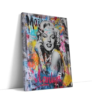 Foto di AKINDA Art Gallery - Stampa su Tela 30 x 40 cm - Marilyn Monroe Pop Art - Quadro Multicolore - Street Art - Arredo Bar - Scritte Graffiti - Idea Regalo per Arredo Casa