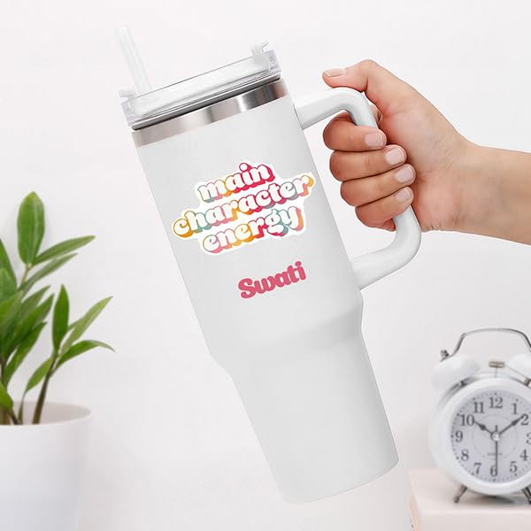 Image of IGP Personalized Large Travel Mug | Same Day Delivery | 1200ml White Tumbler with Custom Name | Main Character Energy‚ Quote | Presents for Him & Her Students & Fitness