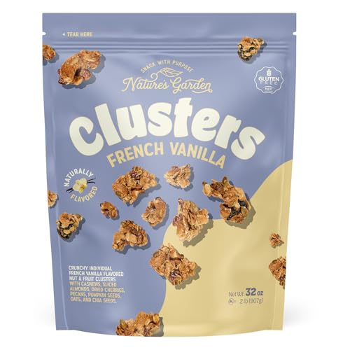 Nature’s Garden French Vanilla Clusters, 32oz Pouch – Chunky Nut, Seed & Cherry Snack Bites – Gluten-Free, Kosher, Nutrient-Dense Crunchy Treats for Adults & Kids