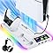 BRHE PS5/Slim/Pro Cooling & Charging Station,PS5/ Slim/Pro Stand for Disc & Digital Console,PlayStation 5 Controller Charger,PS5/Slim/Pro Accessories with 3 Charging Ports,Headset Holder (White)