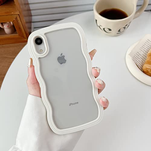 XIZYO Funda transparente para iPhone XR, bonito marco transparente de ondas rizadas, diseño estético, funda de TPU suave, para mujeres y niñas, funda protectora delgada a prueba de golpes, color