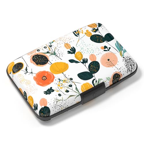 Image of Card Holder Credit Cards Holder for Women RFID wallet women Business Card Holder Wallet Mini Aluminum Card Wallet RFID Blocking Slim Metal Hard Card for Women, Flower Seamless Pattern