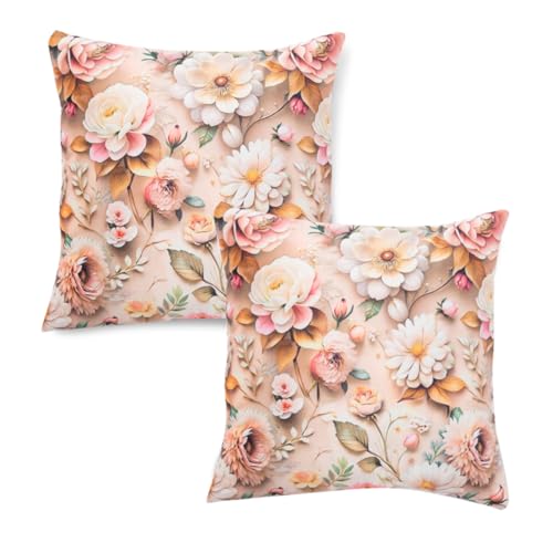 Image of HOKIPO 'Nature Muse 7D' Premium HD Printed Holland Velvet Sofa Cushion Cover | 16x16 Inch (40x40 cm) | Pack of 2, Rose Symphony (IN-923-D5*2)