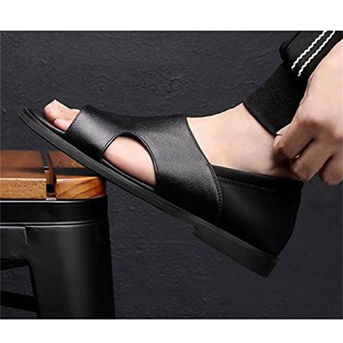 Men Leather Sandals Black Male Shoes Comfortable Gladiator Men Sandals(44)3