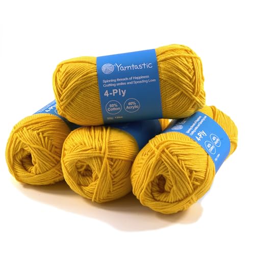 Yarntastic 50g x 4 Balls in a Pack, 4 Ply Yarn, 16 Wraps per inch (About 2.5cm), 60% Cotton 40% Acrylic Blended