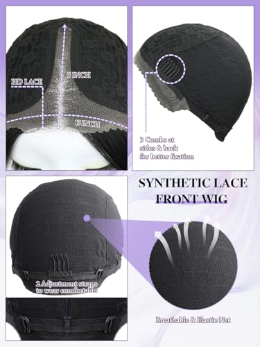 NOSTALGIA Glueless Wig for Women Natural Black Short Straight Lace Wig - image 6