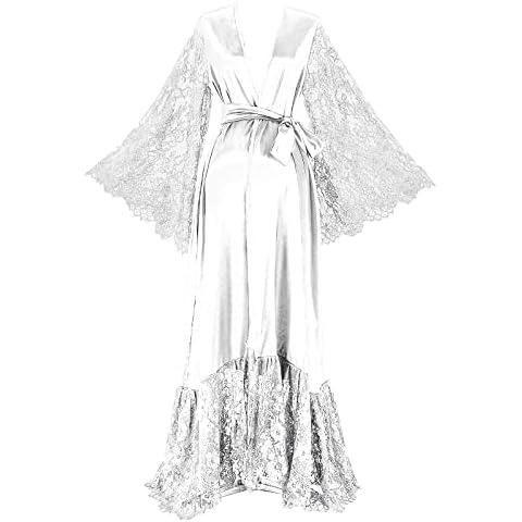 Daily Life Mall Women's maternity robe for photoshoot Satin Kimono Robes Silk Long Bridesmaid Robe Lingerie Dressing Gown Long Robe White Cover