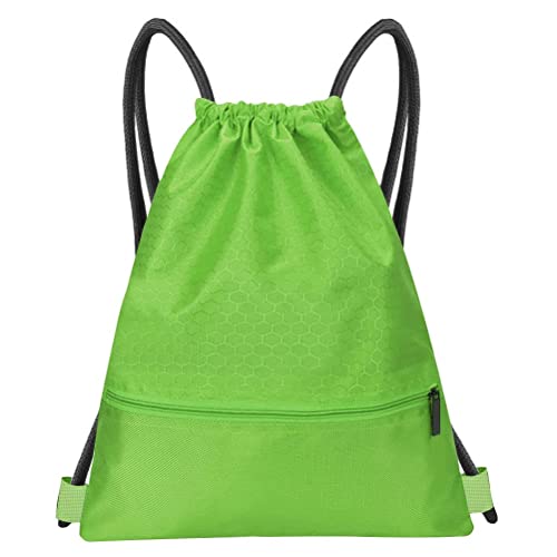 Image of Drawstring Backpack Bag, Waterproof Draw String Back Sack with Zip Pocket, Gym Drawstring Bags Swim Bag for Men Women