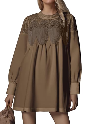 synound Lace Crochet Mini Babydoll Dress for Women...