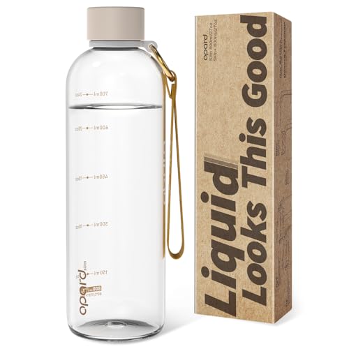 Image of Opard Slim Water Bottle 27oz, Dishwasher Safe Plastic Water Bottle BPA-Free, Leakproof Screw Top, Clear Cream, Reusable for Travel School Sport Gym Hiking