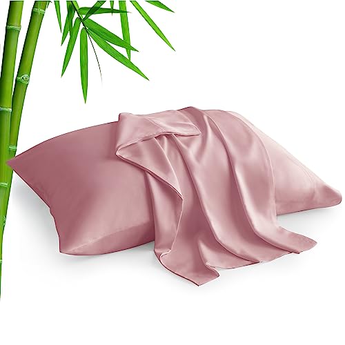 Image of BEDELITE Pillow Cases Standard Size 2Pcs, Rayon from Bamboo, Rose Pink | Cooling and Breathable Pillow Cover for Hot Sleepers & Night Sweats, Silky Soft Cozy, Envelope Closure, 20 inchx26 inch