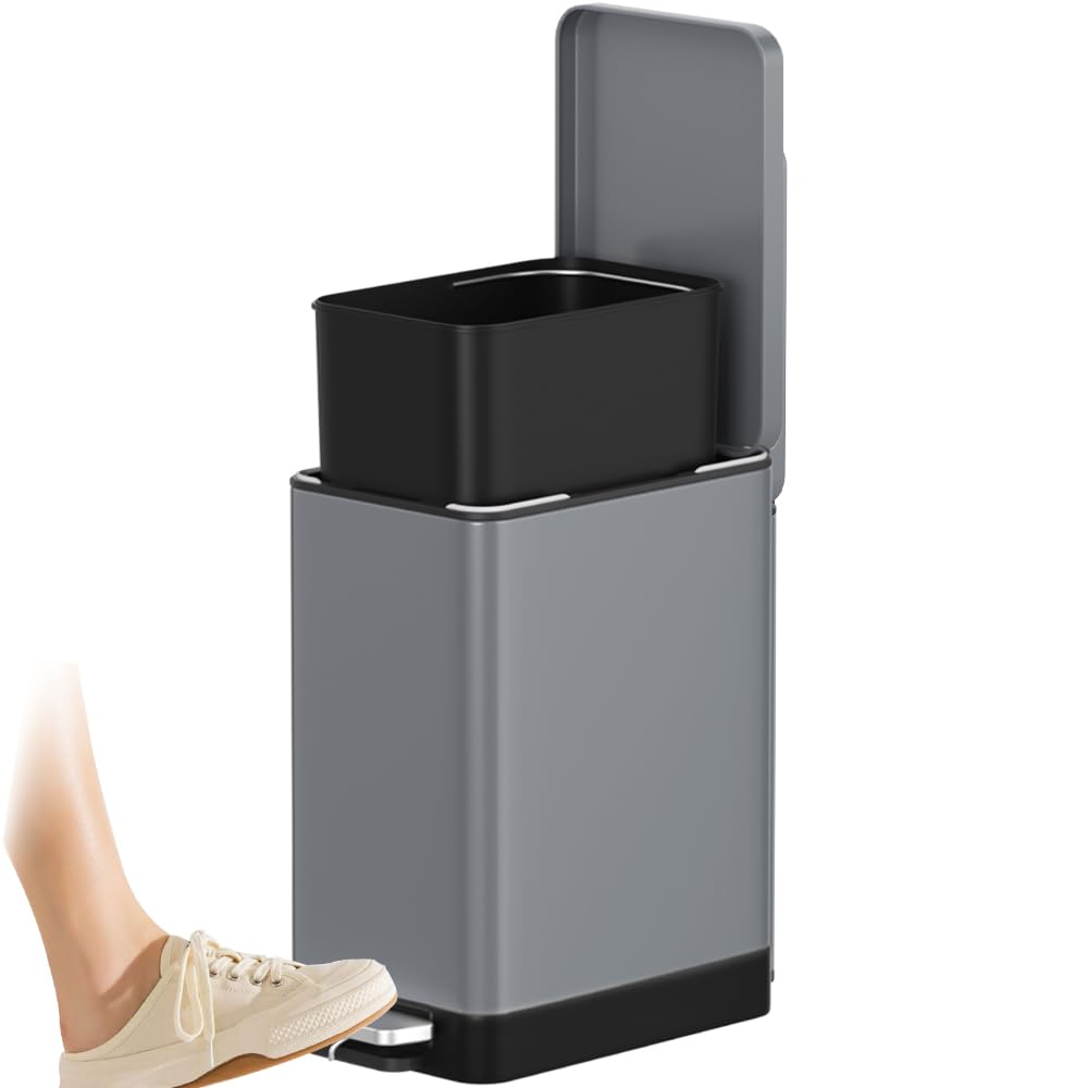 12L/3.1 Gal Slim Step Garbage Can,Narrow Rectangle Garbage Container Bin,Small Bathroom Trash Can with Lid Soft Close，Foot Pedal Garbage Can for Bathroom,Bedroom,Office (12l-Gery)