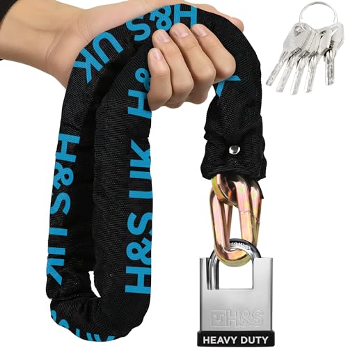 H&S Candado para Bicicleta - Cadena Antirrobo para Bici Moto o Patinete Electrico de 10 mm x 1,2 m - Candados con 5x Llaves para Motocicleta
