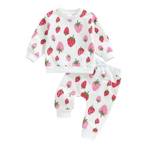 Image of Kuriozud Toddler Baby Girl Fall Winter Clothes Cute Print Long Sleeve Crewneck Sweatshirt and Jogger Pants Set 2 Piece Outfit
