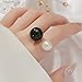 Double Shell Pearl Statement Ring for Women Gold Plated Fashion Adjustable Engagement Promise Big Balls Open Wrap Finger Rings Comfort Fit Wedding Halloween Christmas Jewelry Size 8 (Black)