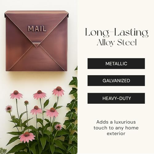 Image of NACH Mailboxes for Outside Wall Mount, 12 x 12 x 4.8 inch Antique Copper Mail Boxes for House Outside, Waterproof Mailboxes for Outside - Chicago Style Mail Box
