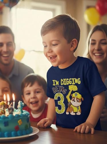 Image of Tstars Paw Patrol Rubble 3rd Birthday Shirt Toddler Boy 3 Year Old Tee