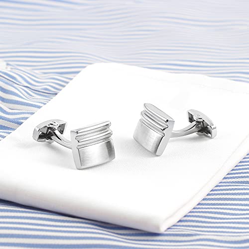 Gemelos de Metal de Cobre Completo con Forma de Acabado Cepillado Plateado Gemelos de Camisa Francesa para Hombre