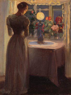 Kunstdruck Young Girl in Front of a Lighted lamp Anna Ancher Light Silhouette B A3 00519 - Lámpara de techo
