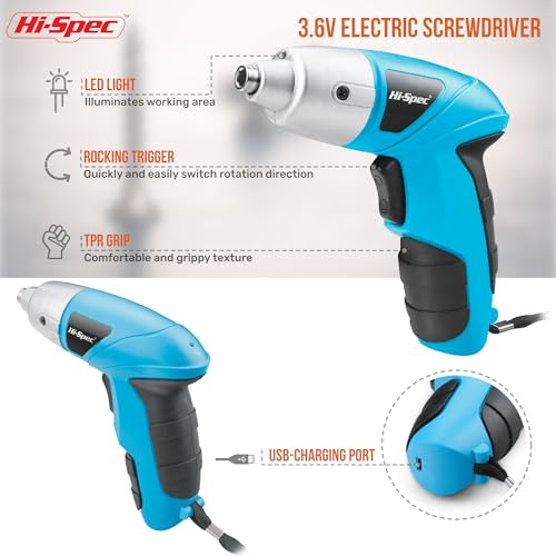 Hi-Spec Small Electric Screwdriver, Mini Drill Set, Rechargeable 3.6V Cordless Screwdriver with 26 Driver Bits, Power Tool for Small Projects & Home Use, Blue - Thumbnail 3
