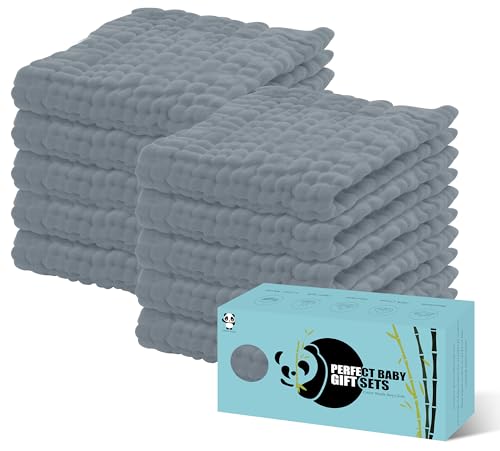 Image of HIPHOP PANDA 10 Pack 6-Layers Muslin Burp Cloths Large - Durable 100% Cotton - Baby Essentials Extra Absorbent and Soft Boys & Girls Rags for Newborn Registry (Grey, 20" X10")