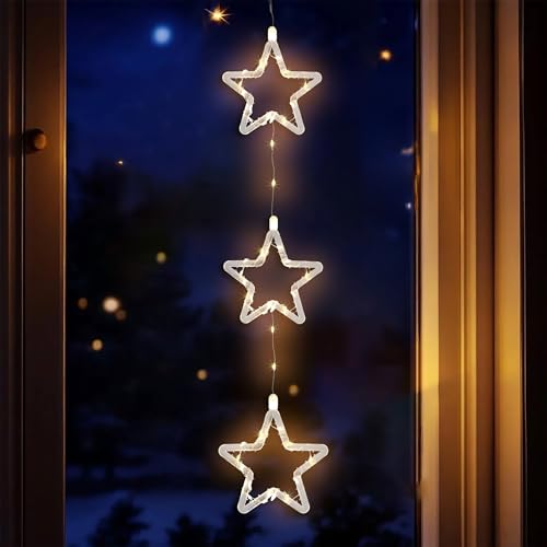 Spetebo LED Weihnachtsdeko für Außen 3 Sterne mit Timer - 58 cm -...