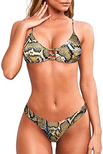 Women Ruffle High Waisted Bikini Leopard V Neck Push Up Two Piece Swimsuits