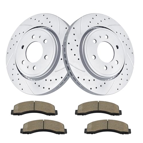 Acinoparts Drilled and Slotted Front Kit Brake Rotors Ceramic Brake Pads for Ford Expedition, F-150 (6 Lug Models ONLY) 2010-2014, F-150 2015-2020, Lincoln Navigator