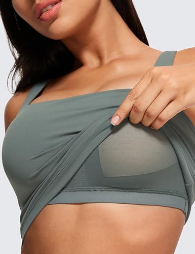 Image of CRZ YOGA Butterluxe Square Neck Crop Tank Top | Light Support, Removable Pads, Yoga, Extremely Soft, Wide Straps, Longline Sports Bras for Women