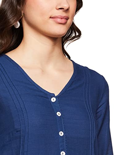 Image of BIBA Women Blue Cotton Solid Kurti