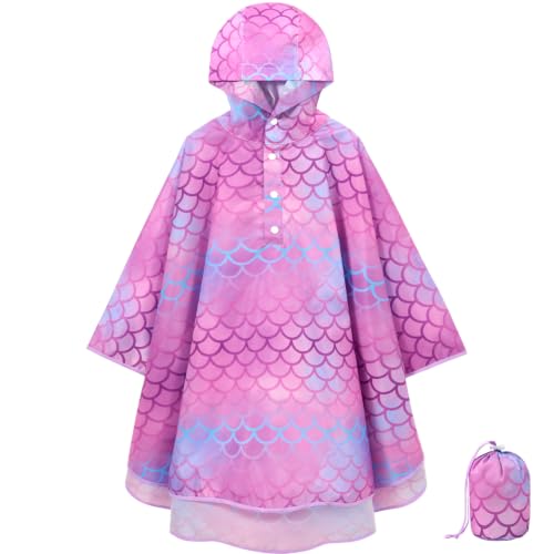 Image of WAWSAM Lightweight Rain Poncho Kids, Ponchos for Kids Waterproof Reusable Hooded, Kids Poncho Rain Jacket