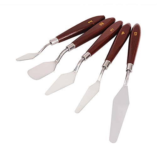 5 Pieces Painting Knives, Stainless Steel Palette Knife Set with Acrylic Wooden Handle, Painting Scraper Spatula Knife Tools Accessories for Oil Paint Canvas - Thumbnail 6