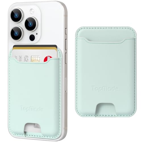 TopMade Phone Card Holder, Premium Leather Phone Wallet Stick on, Stronger 3M Adhesive Credit Card Holder for Back of Phone Case, iPhone, Samsung, and Android, RFID Blocking, Fit 4 Cards, Green