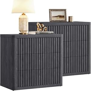 SICOTAS Night Stand Set 2 – Oversized Extra Large Bedside Table Modern Side Table with Storage Fluted 3 Drawer Nightstand 27.5″ W End Tables Living Room Nightstands for Bedroom Sofa Couch Home Office