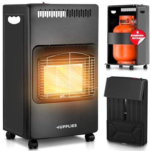 Estufa de Gas Butano Plegable 4200 W - Estufa Cerámica con 3 Niveles de Potencia, Triple Sistema de Seguridad, Sistema anti-vuelco - 20-80m²