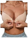 MakeMeChic Lace Bralettes for Women Sexy Bras Sheer Deep V Front Closure Bra Beige Large