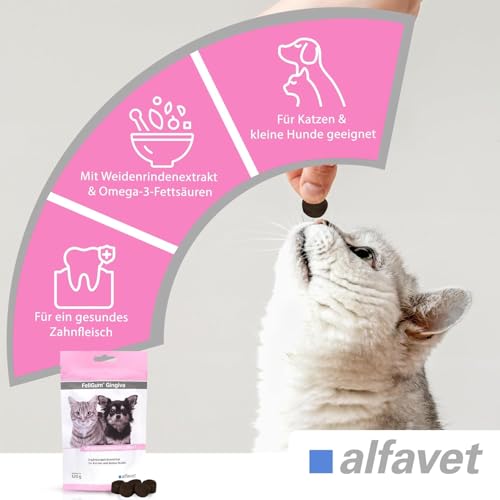 alfavet FeliGum Gingiva, unterstützt bei Zahnfleisch und Maulhöhlen Entzündung von Katze und Hund, Kaudrops, Ergänzungsfuttermittel, 120g