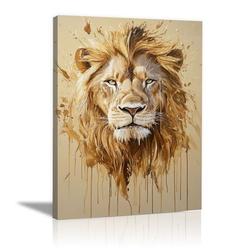 Peinture de lions bruns et or CUDAOO tableau salon art moderne chaleureux