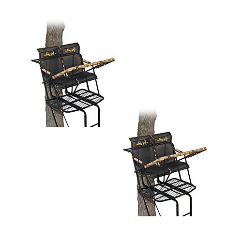 Muddy MLS2800 Rebel 2.5 17-Foot Tall 2-Person Flex-Tek Lumbar Support Seat Deer Hunting Ladder Tree Stand with Flip Up Shooting Rail, Black (2 Pack)