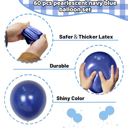 Image of Jobkoo Pearl Navy Blue Balloons 12 Inch, 60 Pcs Dark Blue Pearl Balloon for Arch Garland, Pearl Navy Night Blue Helium Latex Balloons for Men Birthday Baby Shower Graduation Wedding Party Decorations