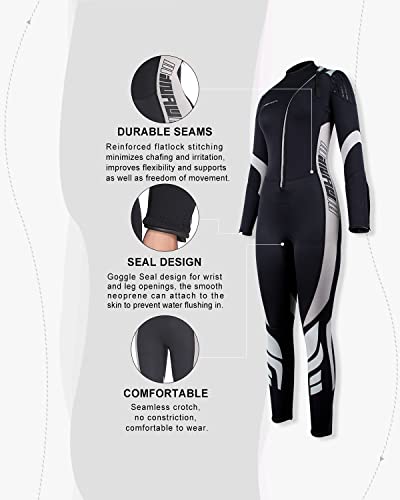 Seaskin Wetsuit Women 3Mm Neoprene Full Body Diving Suits Front Zip Wetsuit For Diving Snorkeling Surfing Swimming (Womens Black+Gray, Small) #TOP4